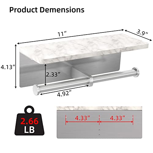 Brushed Nickel Toilet Paper Holder with Shelf, New Upgrade Double Toilet Paper Holder with Storage, Marble Roll Toilet Paper Wall Mount for Bathroom Washroom - color: Brushed Nickel Double