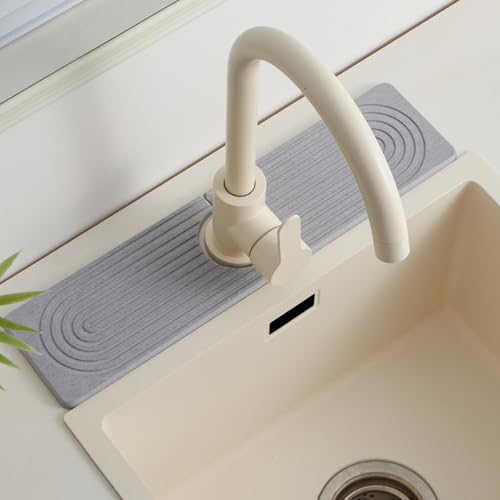 Stone Faucet Mat for Kitchen Sink, Faucet Mat Fast Drying Diatomite, Sink Splash Guard Water Absorbing Stone Tray for Sink, Counter Protector for Kitchen & Bathroom - color: Gray.15.8" x 3.9"