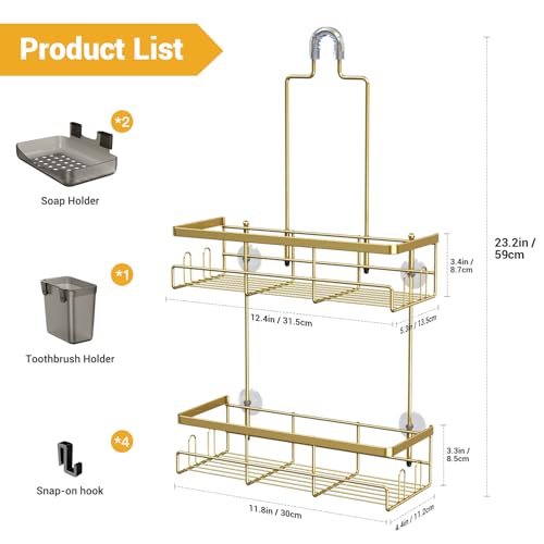 AKTECKE Shower Caddy Hanging Bathroom Organizer: Rustproof Shelf for Inside Shower - No Drilling Racks Over Showerhead - Bath Shelves for Shampoo Soap Gold - color: Gold