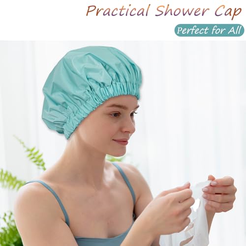 Reusable Shower Cap for Women – Large Waterproof Satin Shower Bonnet for Long, Curly & Braided Hair, Washable Bath Hair Cover, Aqua - color: Aqua