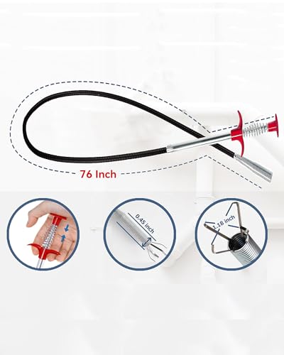 76" Drain Snake, Flexible Grabber Claw for Sink Shower Bathtub, Tight Space Drain Hair Removal Tool - color: 76inch