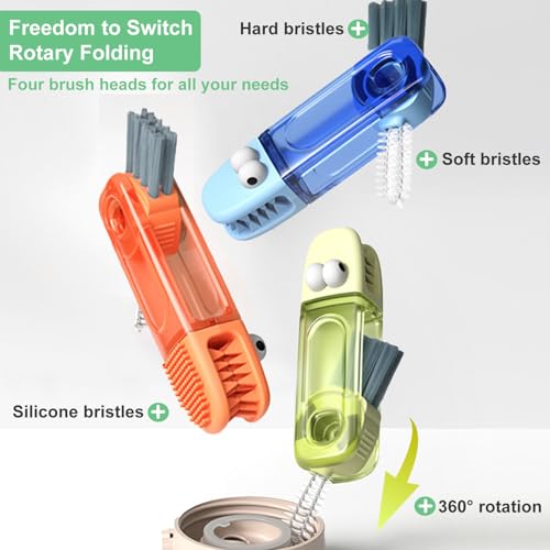 4 in 1 Cup Lid Cleaning Brush - Multifunctional Water Bottle Crevice Cleaning Brush, Portable Cup Lid Brush, Home Kitchen Crevice Brush Tools for Tiny Cup Lid Detail, Bottle Tight Spaces Cup (3 PCS) - color: Orange, Blue, Green(3pcs)