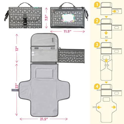 Kopi Baby Portable Diaper Changing Pad-Baby Diaper Changer Travel Bag with Wipes Pocket, Smart Design Portable Changing Mat, Infant Travel Station Kit, Gift for Newborn Girl & Boy-Grey Arrows, Classic - color: Grey Arrows, size: Classic