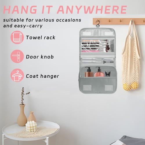 Toiletry Bag Travel Bag with Hanging Hook, Waterproof Capacity Hanging Multifunctional Makeup Bag for Toiletries, Portable Cosmetic Bag Travel Organizer for Women and Men(Light Grey) - color: A4-Light Grey