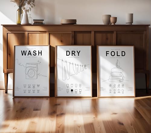 Poster Master 3-Piece Wash Dry Fold Print - Laundry Poster - Line Drawing Art - Black & White Design - Symbols & Guide Art - Minimal Laundry Room Decor - 18x24 UNFRAMED Wall Art - color: Style-04, size: 18"L x 24"W