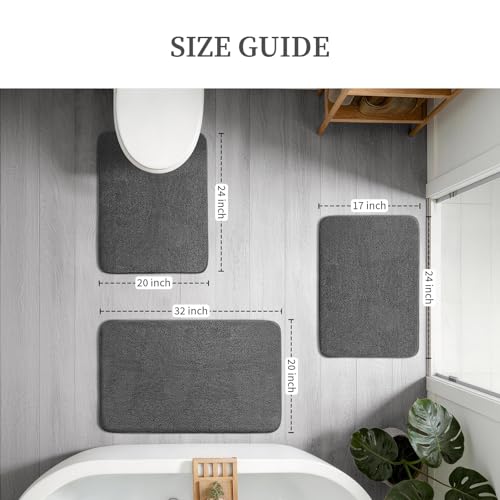 YIHOUSE Memory Foam Bathroom Rugs Sets 3 Piece - Extra Thick Soft Towel-Like Absorbent Bath Mat Set, Non Slip Machine Washable Bath Rugs Carpet for Bath, Tub and Shower, Dark Grey - color: Dark Grey, size: 1'8" x 2'8" (3 pieces)
