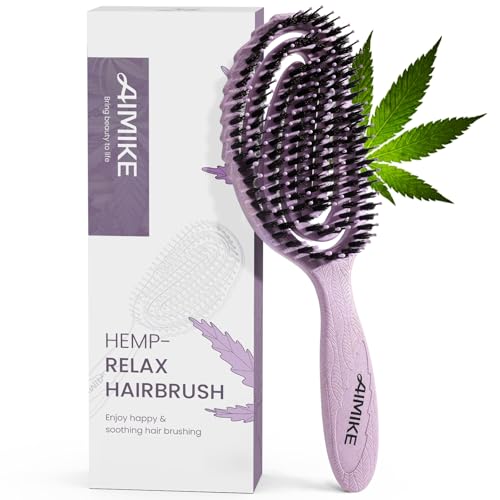 AIMIKE Hair Brush, Dual Soft Boar & Nylon Bristles HairBrush for Fine Hair, Shine Boost & Frizz Control Hair Brush for Women, Soft Bristle Brush For Slick Back, Volume and Shine, Best Gift for Women - color: Boar Bristles Purple