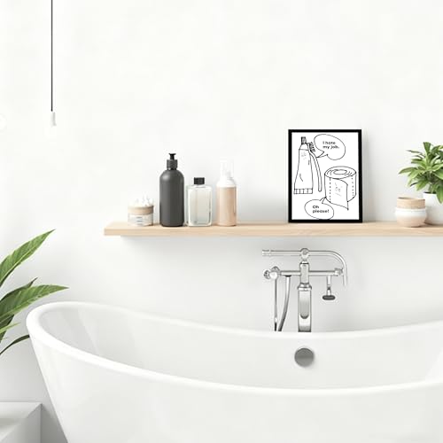 Urmoya Black and White Funny Toiletries Bathroom Wall Art, Modern Minimalistic Bathroom Sign Wall Decor with Humorous Canvas Print, Cute Art Prints Ready to Hang 8x10 Inch Wood Framed - color: Toiletries, size: 10"L x 8"W