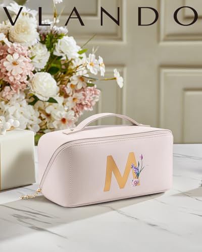 VLANDO Gifts for Women, Initial Makeup Bag,Travel Makeup Bag,Teacher Appreciation Gifts Birthday Gifts Bridesmaid Gifts Bride Wedding Gifts Graduation Gifts Valentine's Day Gift(Letter M) - color: 14.White-M