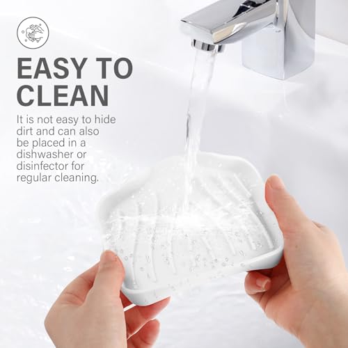 Silicone Soap Dish with Drain, SAISN Kitchen Soap Tray for Shower 2 Pack Self Draining Soap Dish Soft Bathroom Soap Holder for Kitchen Sink Flexible Portable Soap Saver, White - color: White