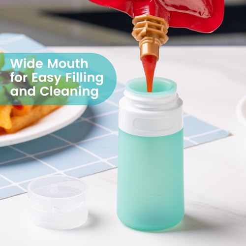 MICEBAY Condiment Squeeze Bottles for Sauces, 2-oz Mini Silicone Salad Dressing Container to Go with Snack Storage Bag, Leakproof Sauce Bottles for Lunch Box, 4 Pack, Mint - color: Mint, size: 2 OZ