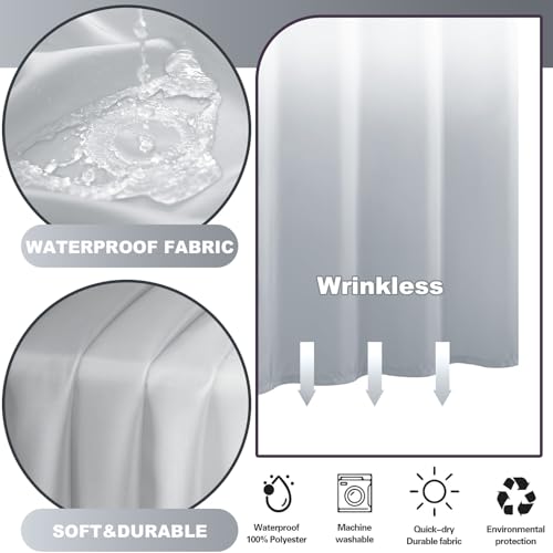 No Hook Shower Curtain with Snap in Liner, Light Grey Shower Curtains and Liner Set, Hotel Fabric Bath Curtain for Bathroom, Mesh Top Window Waterproof Washable, 71" x 74" - color: Light Grey, size: 71"W x 74"L (Pack of 1)