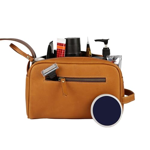 KomalC Travel Toiletry Bag – Premium Leather Dopp Kit for Men & Women with Water-Resistant Lining & Spacious Zippered Organizer - style: 1 Zip Classic Yellow