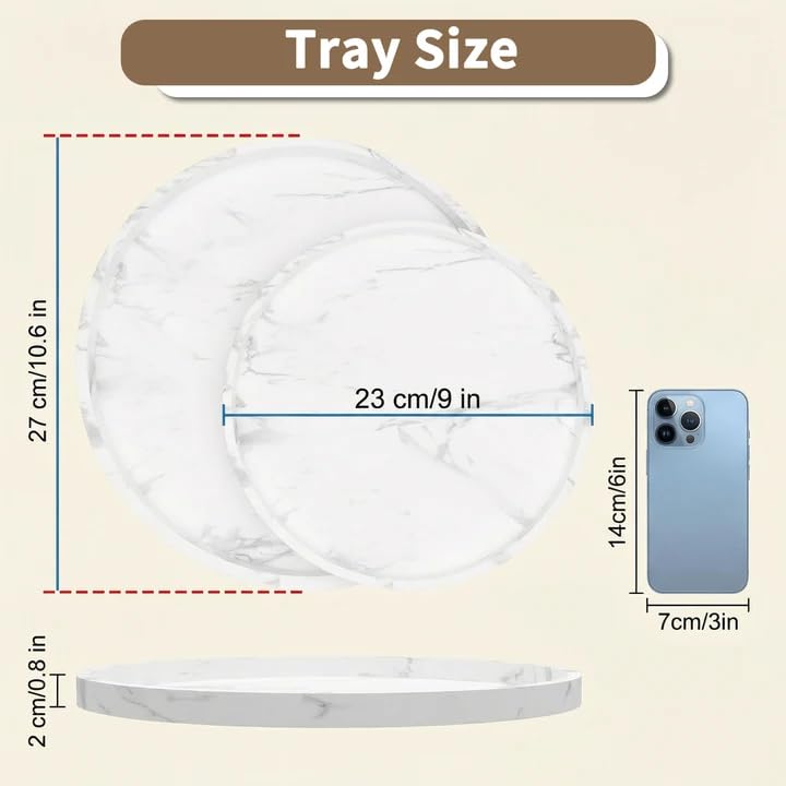 Round Tray Silicone Green, 10.6 Inch Bathroom Tray Countertop Decor, Vanity Trays for Bathroom Organizers, Waterproof Bathroom Tray for Counter, Decorative Coffee Table Tray - color: Marble White, size: 10.6"