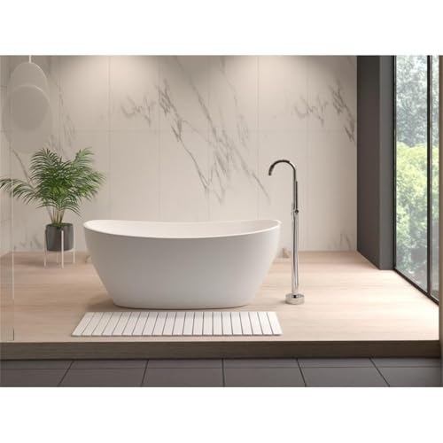 Bergamo Art Modern 58x21 Diatomite Stone Extra Large Bath Mat in White - color: White