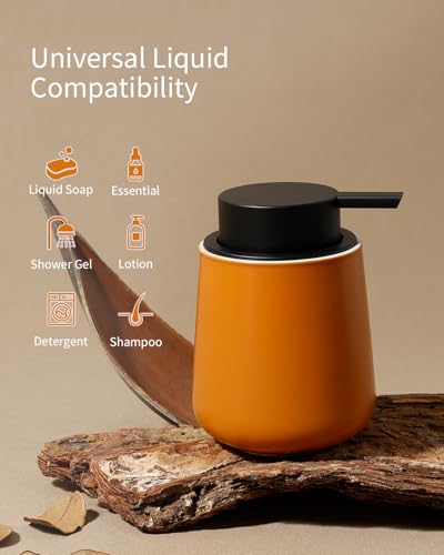 Bosilunlife Ceramic Foaming Soap Dispenser - 12Oz Bathroom Countertop Kitchen Dish Soap Pump Dispenser Foam Soap Dispenser - Orange - color: Orange