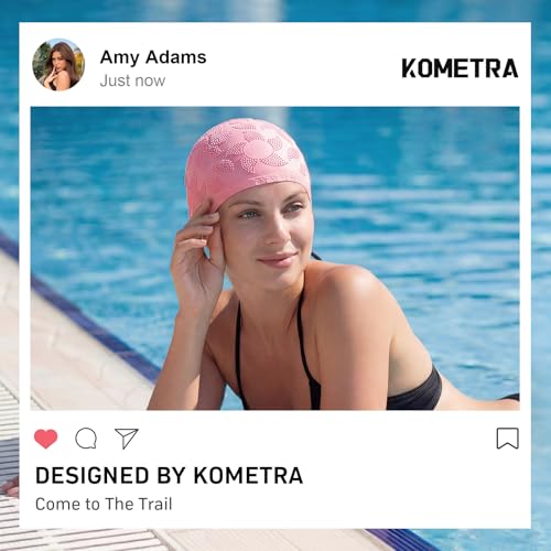 Women Swim Cap 2 Pack for Long Hair, Silicone Flower Adult Swimming Caps Waterproof for Girl Youth No Wet Hair - color: Black & Pink