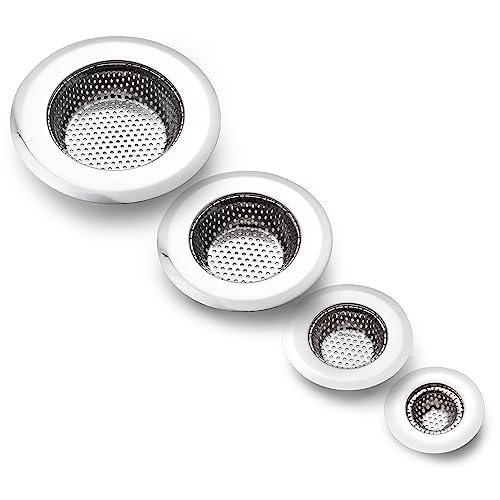 CORNERJOY 4 Pack Heavy Duty Stainless Steel Kitchen Sink Drain Strainer, Bathroom Hair Catcher Shower Drain Cover, Sink Tub Drain Stopper, Wash Basin Floor Drain, 2.1 to 4.5 Inch Diameter Rim