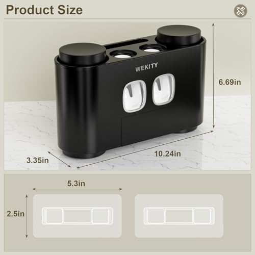 Toothbrush Holder Multi-Function Wall-Mounted, Automatic Toothpaste Dispenser & Dust-Proof Toothbrush Holder with 5 Brush Slots 4 Cups 2 Automatic Toothpaste Dispensers 1 Storage Slot (Black) - color: Black