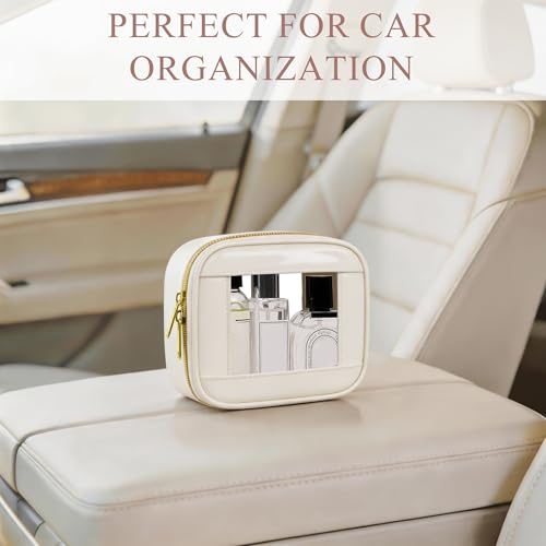 Small Clear Makeup Bag for Purse, Mini Waterproof Clear Cosmetic Bag Case Organizer, TSA Approved Square Small Makeup Case Pouch with Zipper, Car Travel Essentials for Women (Beige-2, Mini) - color: Beige-2, size: Mini