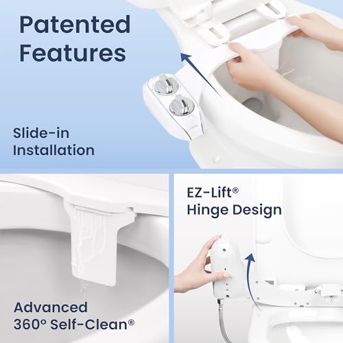LUXE Bidet NEO 185 Plus - Dual Nozzle, Non-Electric Bidet Attachment for Toilet Seat, Patented Slide-In Install, 360° Self-Clean, EZ-Lift to Clean, Feminine & Rear Wash (Gold) - color: Gold