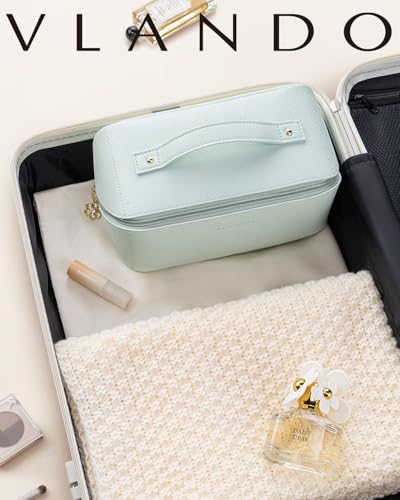 VLANDO Makeup Bag,Travel Toiletry Bag,Cosmetic Bag for Women PU Leather Portable Make up Bag for Skincare, Brushes & Travel Essentials-Mint Green - color: 07-Mint Green