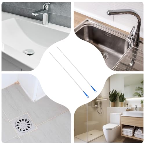 2pcs Sink Drain Cleaner Brush, 23.62 Inches Snake Cleaning Flexible Drain Brush, Long Pipe Drains Clog Remover Hair Cleaning Tool for Toilet, Kitchen Sink, Bathroom Tub, Shower, and Sewer