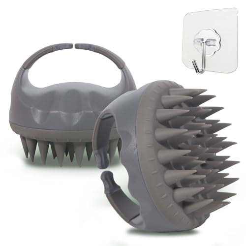 Hair Scalp Massager with Gift Set, Scalp Scrubber for Hair Growth & Dandruff Removal, Shampoo Brush with Soft Silicone Bristles - color: Gray