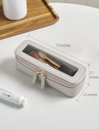 Popvibe Slim Makeup Brush Bag Travel Clear Toiletry Bag for Women Cute Make Up Bag for Traveling Cosmetic Bag Organizer Waterproof Tansparent Beauty Makeup Case Blue Gray - color: Beige Grey, style: Slim Sleek