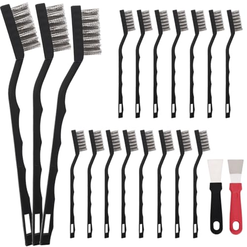 15PCS Mini Wire Brush Stainless Steel Brush Set，Masonry Brush Wire Bristle | Masonry Brush Wire Bristle for Cleaning Welding Slag and Rust，Curved Handle Brush (Stainless Steel, 15) - style: Stainless steel