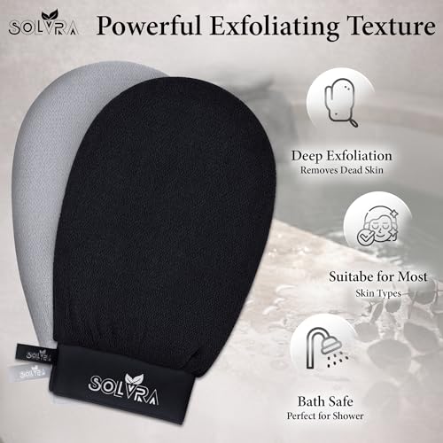 Exfoliating Gloves – 100% Vegan Viscose Kessa Mitt for Dead Skin Removal, Self-Tan Fade, and Keratosis Pilaris – Dual-Texture Glove for Spa & Massage (2 Pack, Black/Gray) - color: Pack of 2 - Black & Gray
