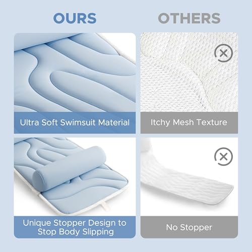 Sunlit Ultra Soft Full Body Bath Pillow for Bathtub, Luxury Thick Tub Pillow for Head Neck Back Support with Lumbar Pillow Multi-Function Stopper, Spa Pillow with Strong Suction Cups, Bath Accessories - color: Pastel Blue