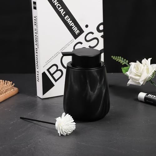 12Oz Foaming Hand Soap Dispenser - Ceramic Bathroom Foam Soap Dispenser with Easy-to-Press Black Pump, Refillable Lotion Hand Soap Dispenser, Dish Soap Dispenser for Kitchen, Marble Black - color: Marble Black, style: Foam Pump