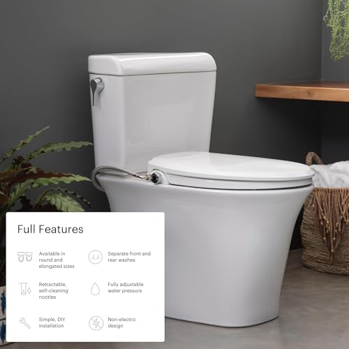 Brondell Bidet Toilet Seat Non-Electric Swash Seat, Fits Round Toilets, White – Dual Nozzle System, Ambient Water Temperature – Bidet with Easy Installation - size: Round, style: S101