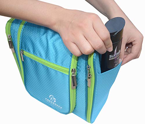 Freegrace Extra Large Hanging Toiletry Bag for Men and Women - Water-Resistant Nylon Travel Bathroom Organizer for Cosmetics, Makeup, and Toiletries - color: Aquamarine