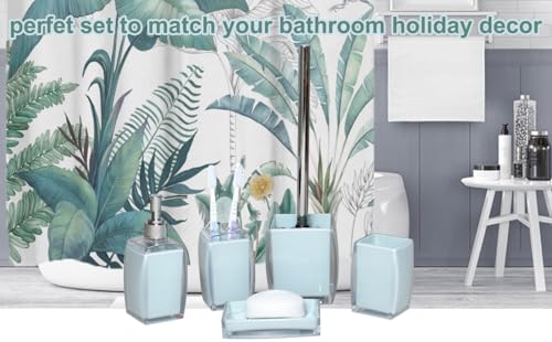 5 Pcs Blue Acrylic Bathroom Accessories Set Complete,Lotion/Soap Dispenser,Soap Dish,Toothbrush Holder,Tumbler, Toilet Brush and Holder, Modern Bathroom Decor and Housewarming Gift Set, Blue - color: Blue