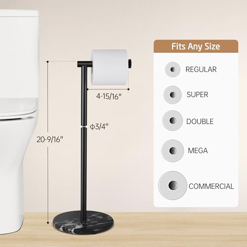 KES Natural Marble Toilet Paper Holder Stand Bathroom Free Standing Toilet Paper Holder 18/8 Stainless Steel, Matte Black, BPH284S1-BBK - color: Blcak Marble & Black Bar, size: 20.6"H