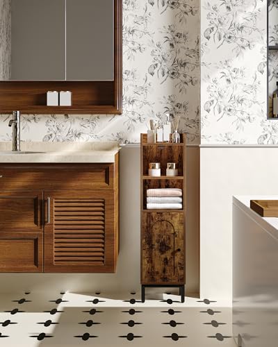 Hzuaneri Bathroom Storage Cabinet, Small Corner Floor Cabinet with Door and Shelves, Narrow Toilet Paper Holder, Bathroom Organizer with Adjustable Shelf, for Small Spaces, Rustic Brown BC38201BV1 - color: Rustic Brown, size: 7.9"D x 9.8"W x 35.4"H