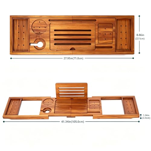 Premium Foldable Teak Bathtub Tray, Expandable Bath Tray for Tub, Luxury Bathtub & Bathroom Accessories - color: Teak