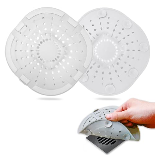 Hair Drain Catcher,Square Drain Cover for Shower Strong Adhesion Silicone Hair Stopper with Suction Cup,Easy to Install Suit for Bathroom,Bathtub,Kitchen 2 Pack (Cream White) | Drainer Cover Silicone Hair Stopper with Suction Cups,Protector Accessories,Ea