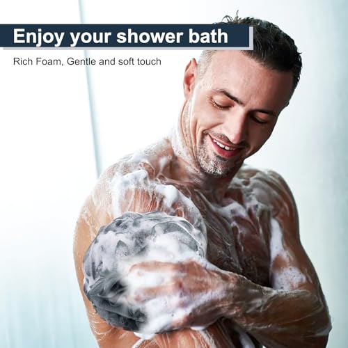 MTDLYICE Loofah Sponge XXL-100g 4 Pack, Bath Sponge Soft Mesh Shower Puff Loofah for Men, Exfoliating Body Scrubber for Women, Shower Accessories (Blue Gray) - style: 100g Blue Gray