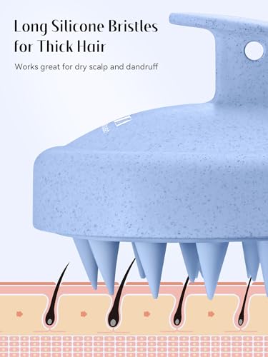 HEETA Scalp Massager Hair Growth, Soft Silicone Scalp Scrubber Shampoo Brush for Exfoliation, Dandruff Removal & Head Massage Stress Relax, Wet & Dry Use for Thick, Thin Hair Care, Wheat Straw Blue - color: New Blue