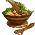 Premium Acacia Wood Salad Bowl Set – 12.5” Large Wooden Serving Bowl with Servers & Base Plate, 5-Piece Set