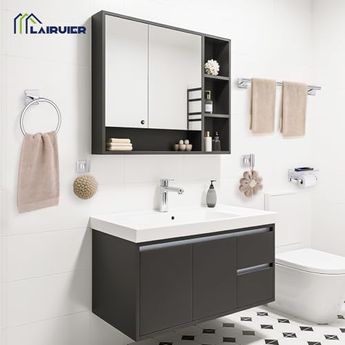 5-Piece Polish Chrome Bathroom Hardware Set, SUS304 Stainless Steel Bathroom Accessories Set 23.6 inches Towel Bar, Toilet Paper Holder with Shelf, Towel Ring and Two Towel Hooks Wall-Mounted - color: Polished Chrome, size: 5 Pieces - With Shelf