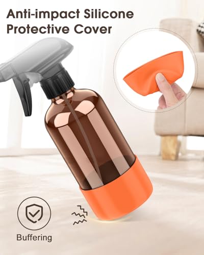 Bontip Glass Spray Bottle with Silicone Sleeve Protection, Amber Glass Spray Bottle Set for Window Cleaner Aromatherapy Facial Hydration Watering Flowers Hair Care 2 Pack/8 oz (Black & Orange) - color: Black & Orange, size: 8 Ounces