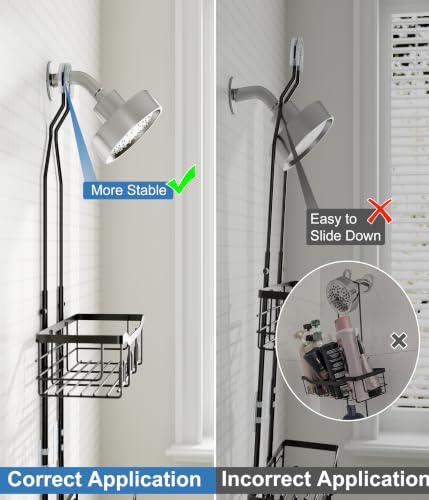 Upgraded Extended Length Shower Organizer with 16 Hooks, Rustproof Shampoo Soap Storage, Large Hanging Bathroom Caddy with Soap and Toothbrush Holder - color: Black with Toothbrush