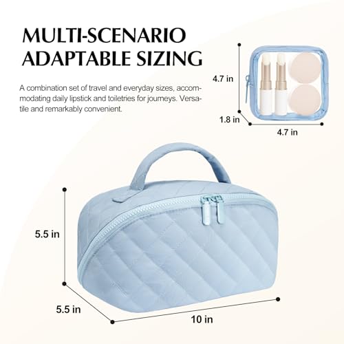 honitty Makeup Bag, Quilted Makeup Bag, Puffy Travel Make up Bags, Cosmetic Organizer Bag, Waterproof Toiletry Bag for Women - color: Blue