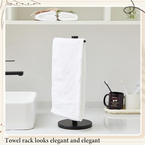 LemonRoad 2 Pack Freestanding Toilet Paper Holder & Hand Towel Stand Heavy Duty Stainless Steel Stable Weighted Base countertop Towel Holder 4 Spare Rolls Modern Bathroom Countertop Organizer Black