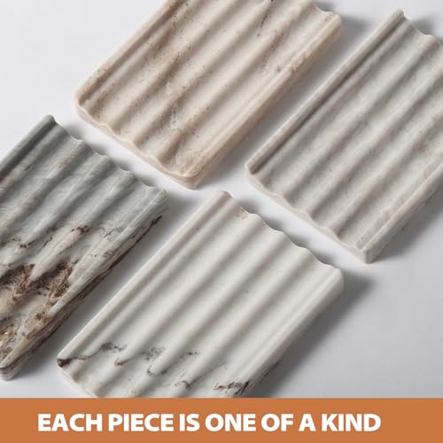 2PCS Koville Italian Natural Marble Soap Dish for Shower, Multi-Color Stone Soap Tray for Bathroom, Bar Soap Holder for Sink, Stripe Grooves Soap Saver Sponge Holder (White/Brown Random) - color: Palissandro Classico