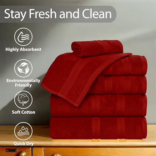 Superior Cotton Hand Towel Set, Plush Soft Towels for Spa, Gym, Bathroom, Guest Bath, Kitchen, Decor, Home Basics, Hotel Quality, Daily Drying, Zero Twist, Smart Dry Collection, Set of 6, Crimson - color: Crimson, size: Hand Towel